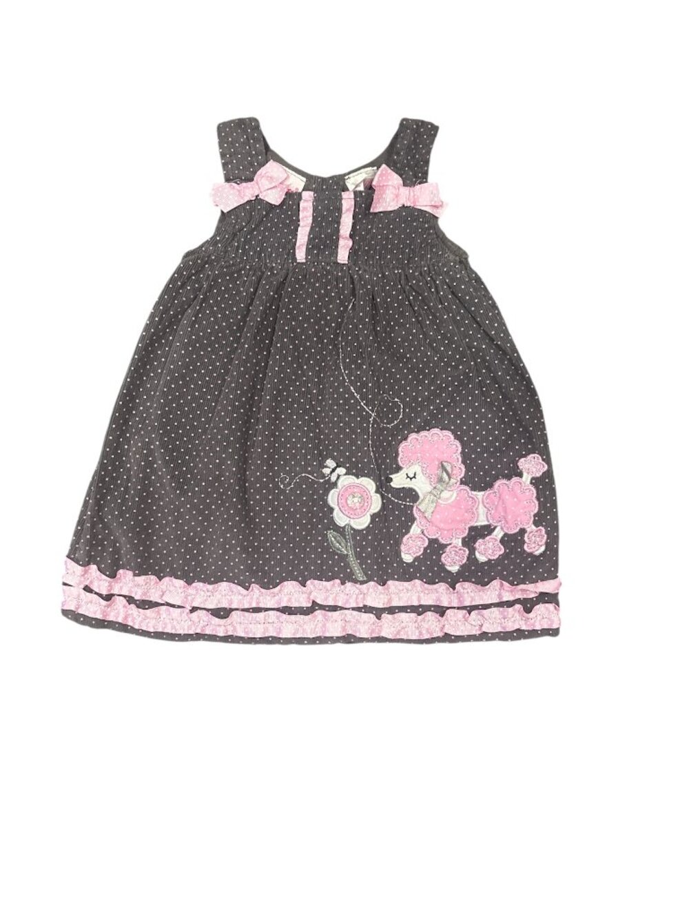 Nannette Vintage Style Charcoal Pink Polka Dot Poodle Corduroy Dress (18M)